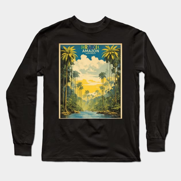 Amazon Rainforest Brazil Vintage Tourism Travel Poster Long Sleeve T-Shirt by TravelersGems